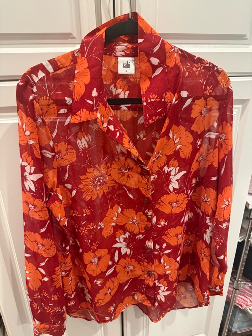 CAbi Red and Orange Floral Button-Down Shirt